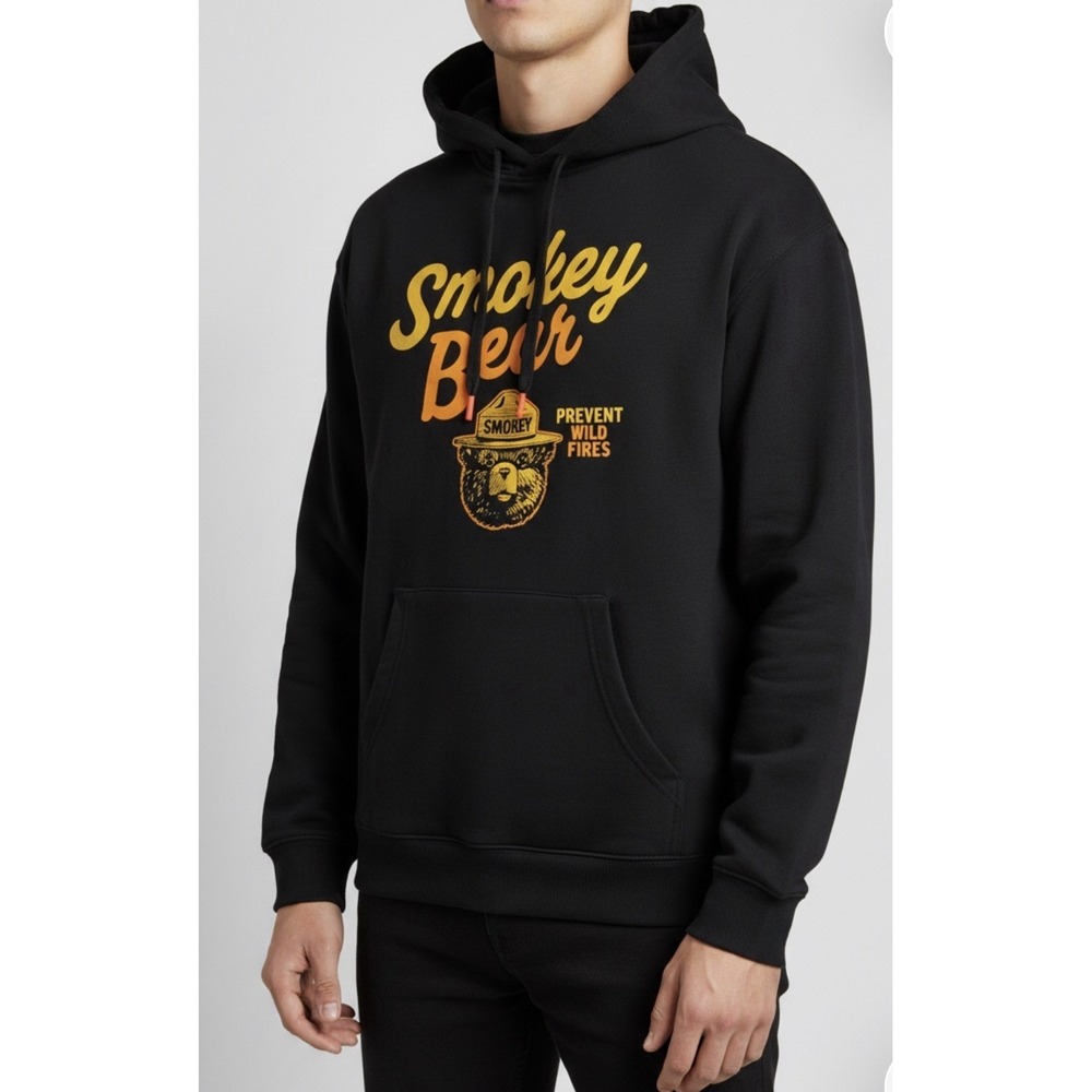 Smokey The Bear Hoodie Unisex Size XL Black Graphic Official Licensed Sweatshirt